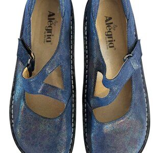 Alegria Woman's Blue/Silver Professional Mary-Jane Clogs/Mules Sz 9.5-10
